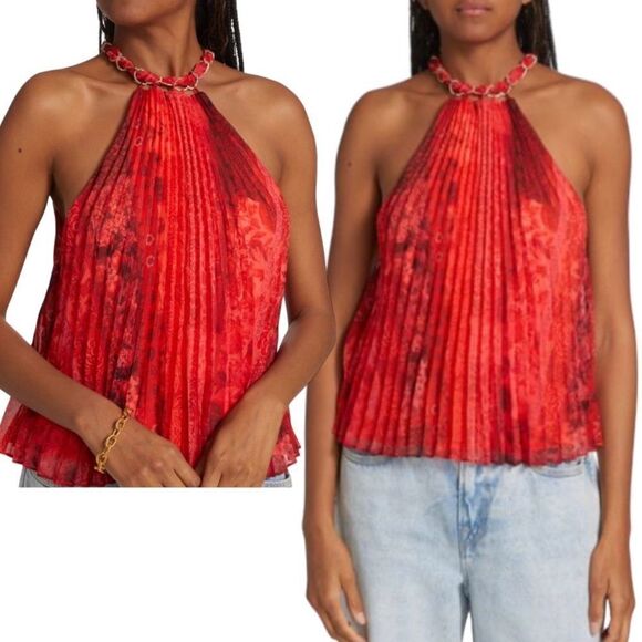 ALICE + Olivia Holiday Halter Top Chaineck Pleated vibrant Md fits Sm-Lg NWT - Picture 3 of 17